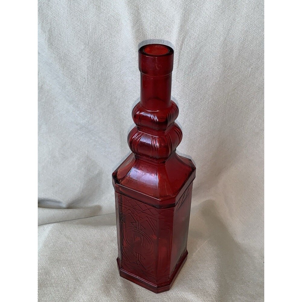 Holiday Glass Decorating Bottle 12 1/2”H Red-Raised Design EUC